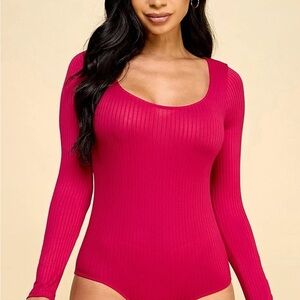 Women's Ribbed Pink Bodysuit